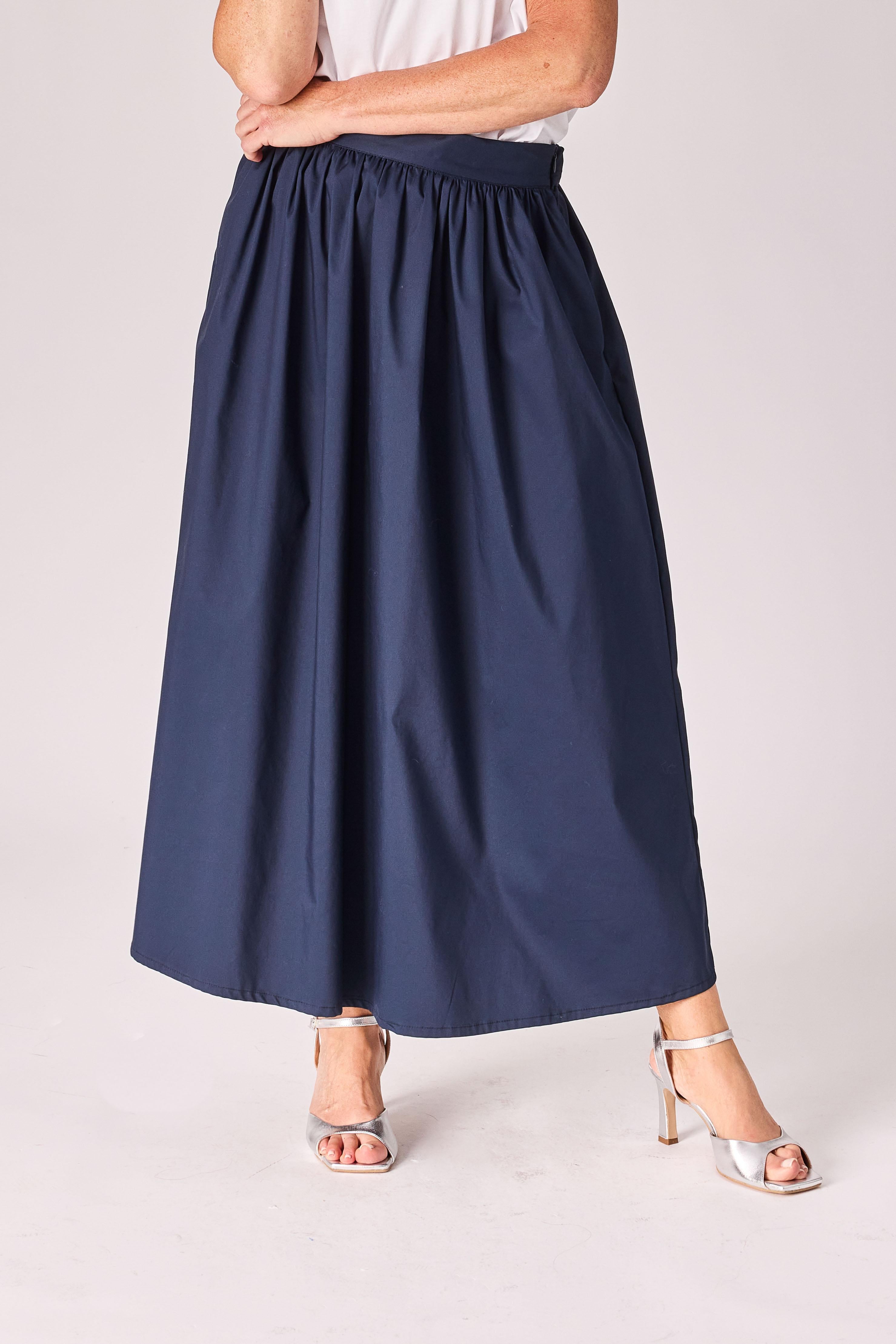 Lange rok met plooien - Navy