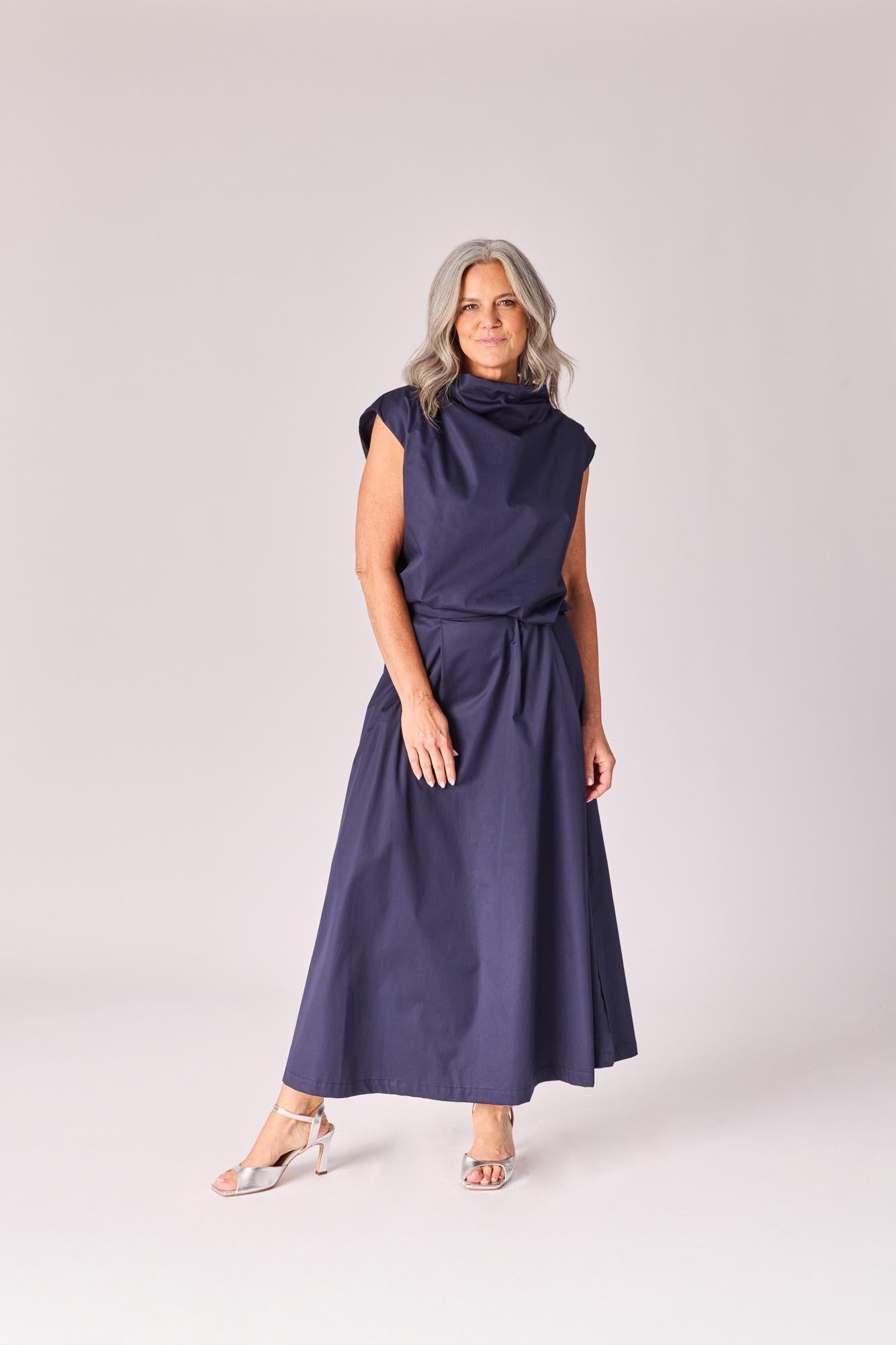 Lange rok met plooien - Navy