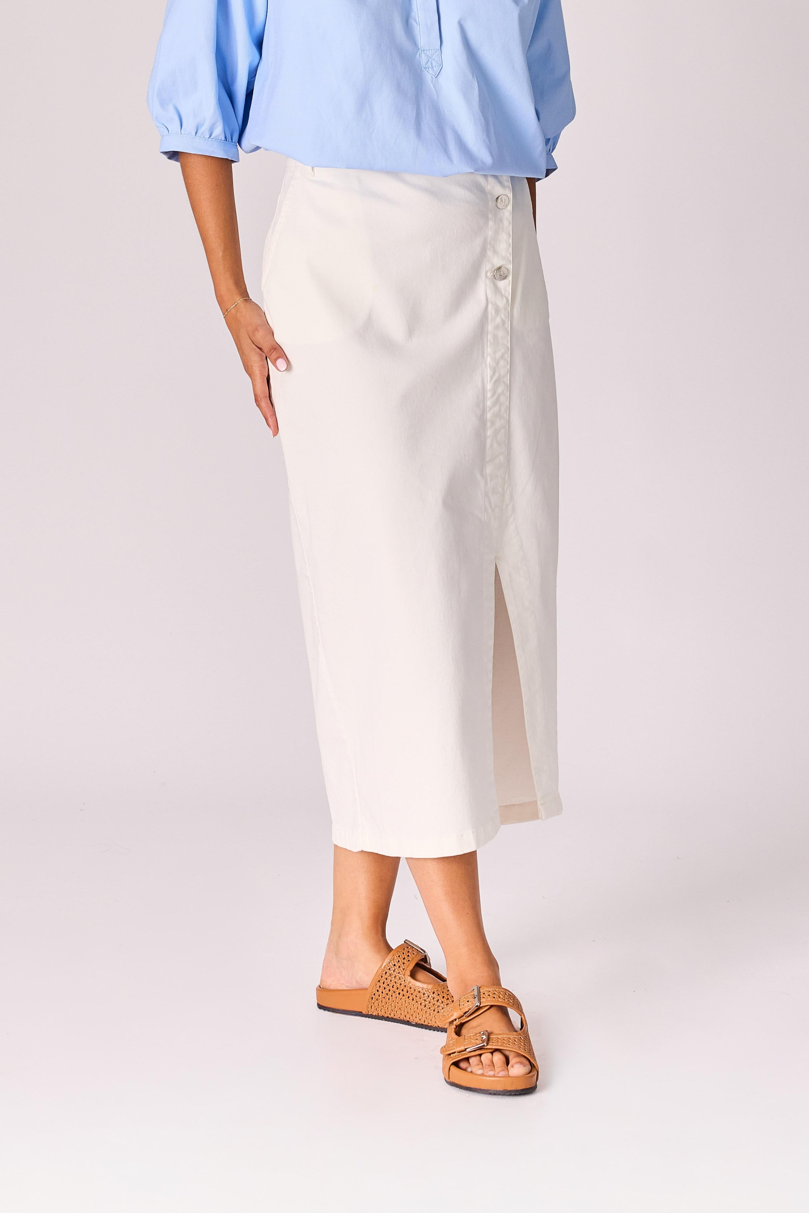 Jeansrok met scheve split - White