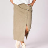 Jeansrok met scheve split - Pistache