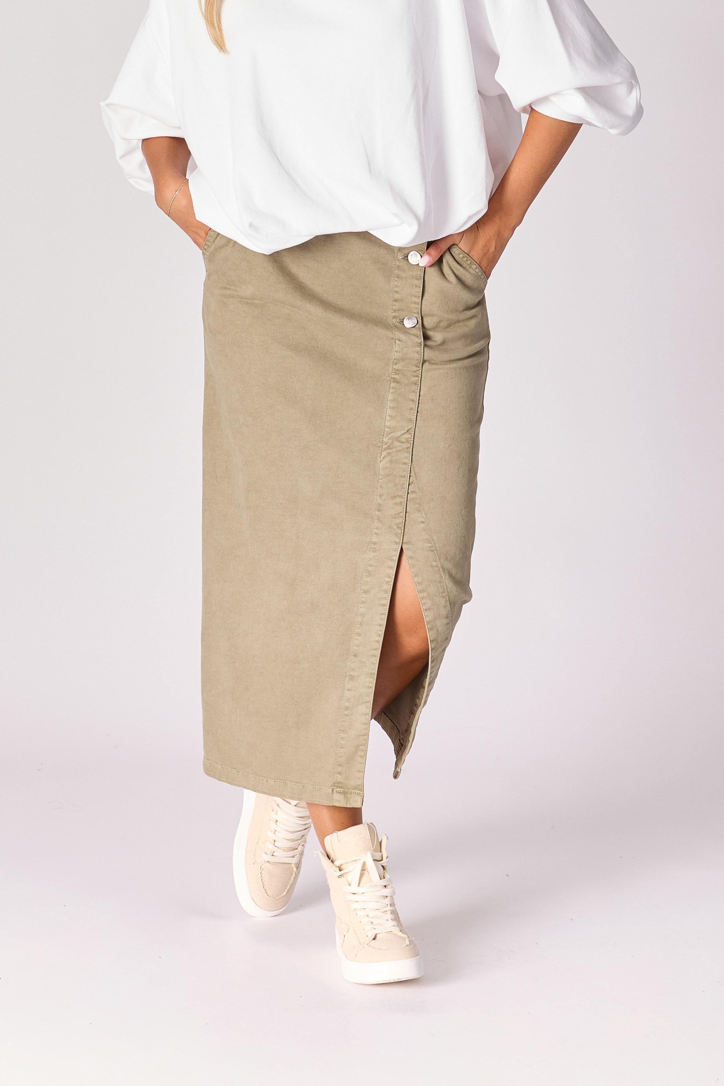 Jeansrok met scheve split - Pistache