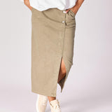 Jeansrok met scheve split - Pistache