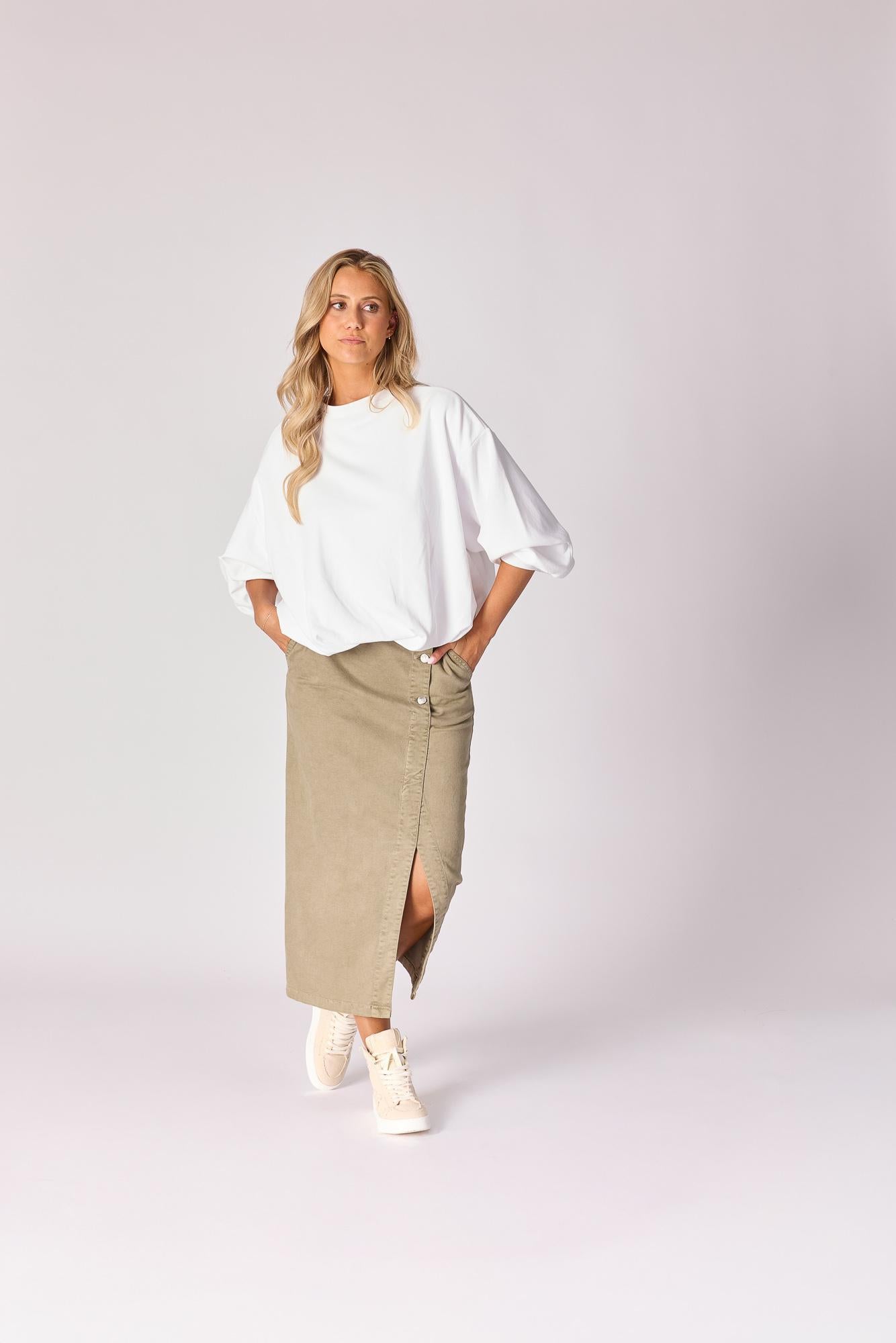 Jeansrok met scheve split - Pistache