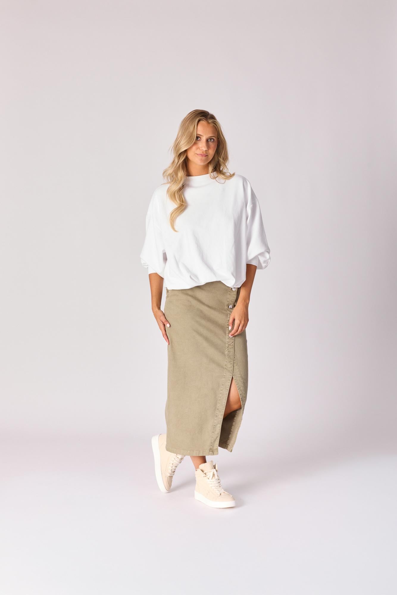 Jeansrok met scheve split - Pistache