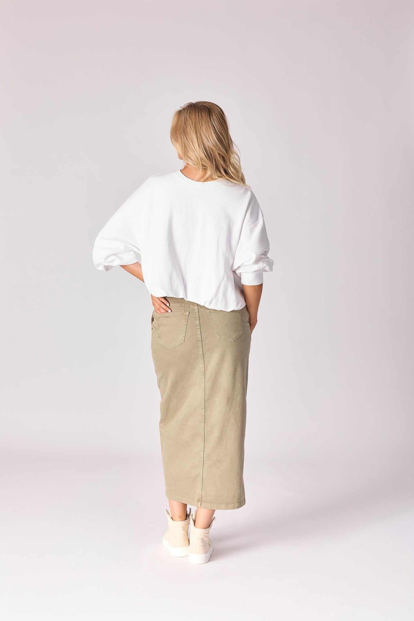 Jeansrok met scheve split - Pistache