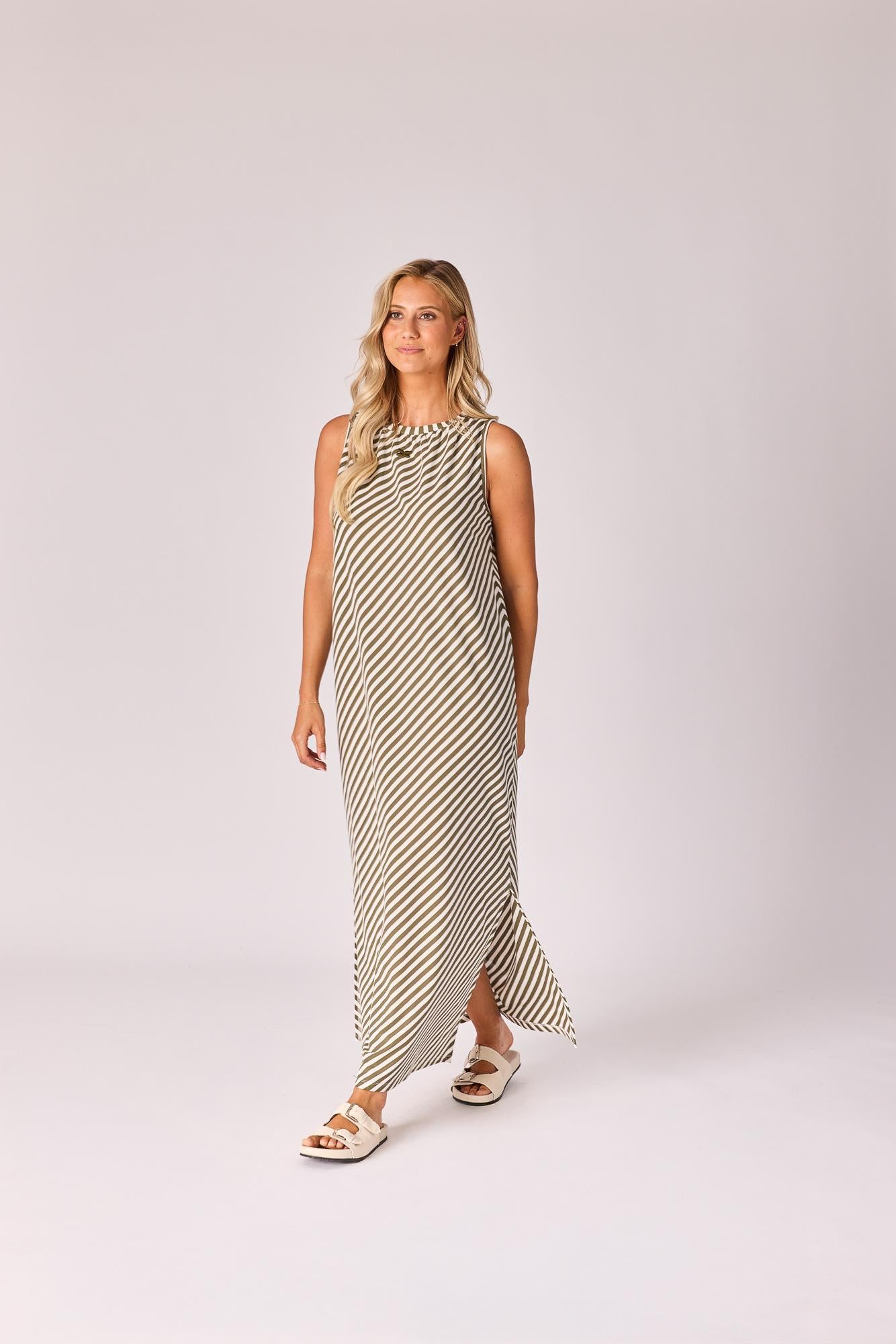 Lange jurk met streepjesmotief - Green stripe