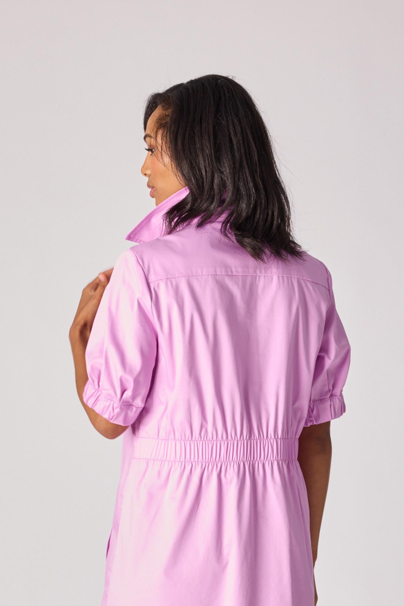 Korte jurk met smok - Lavender pink