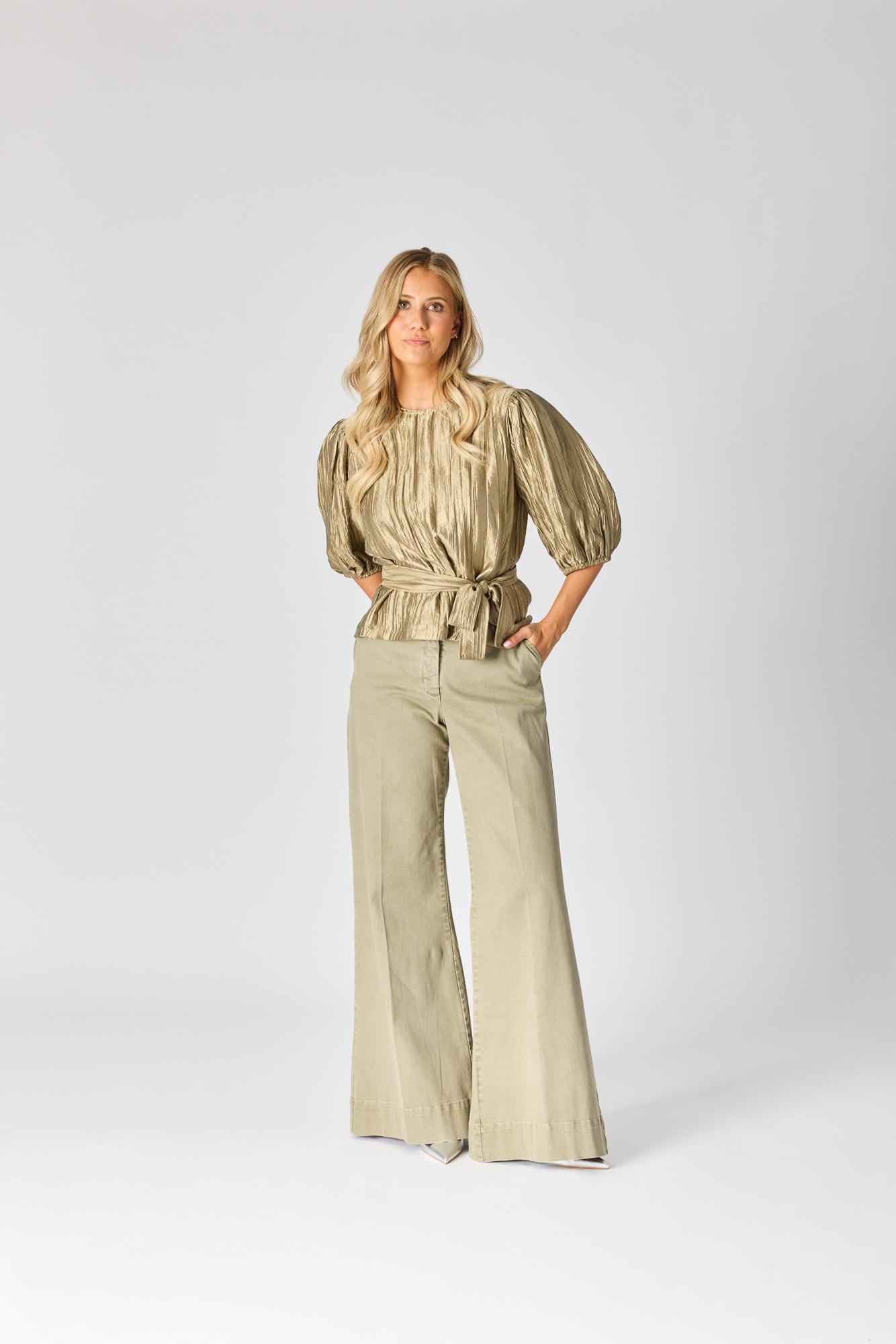 Blouse in frippé stof - Pistache