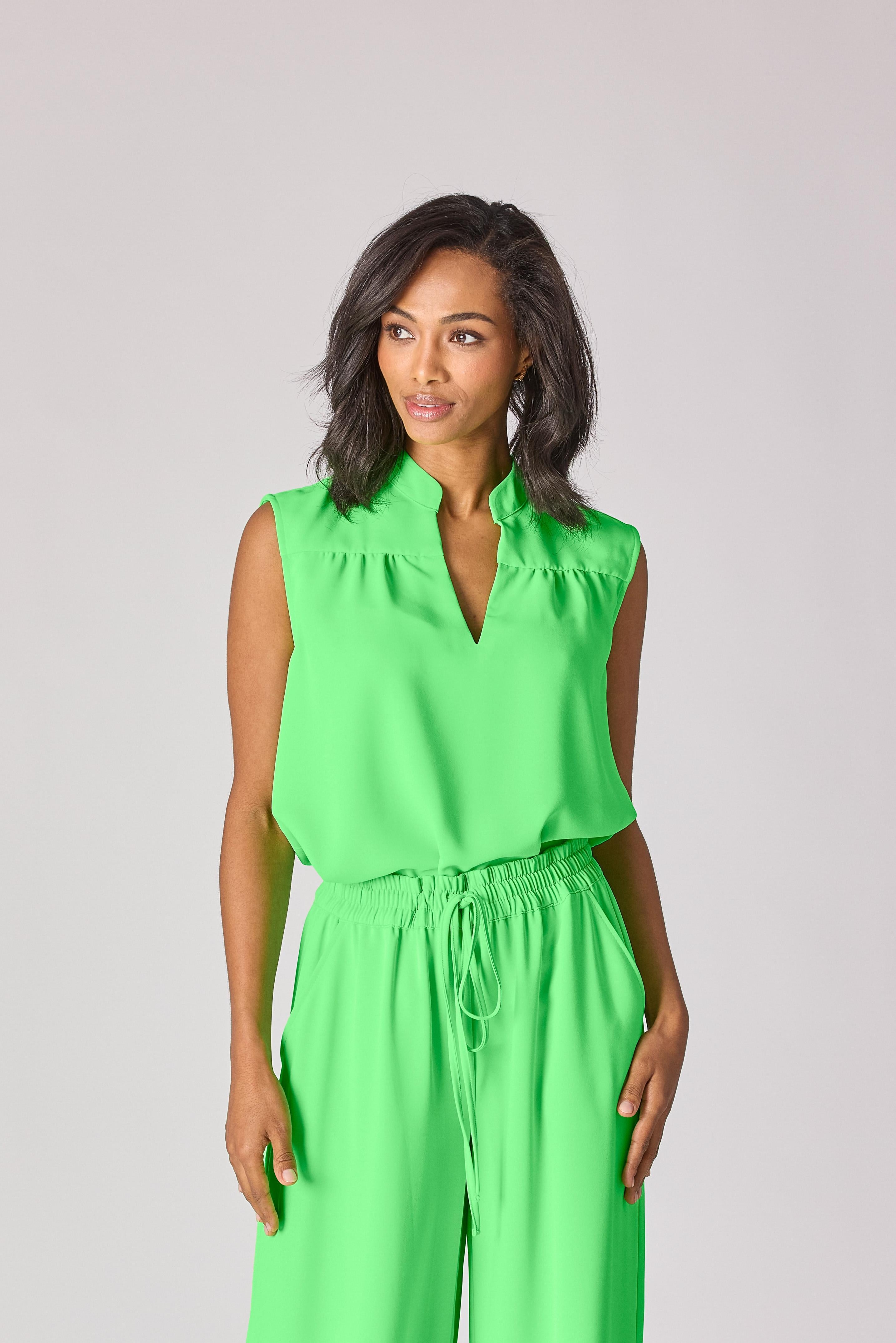 Blouse met fronsjes - Neon green