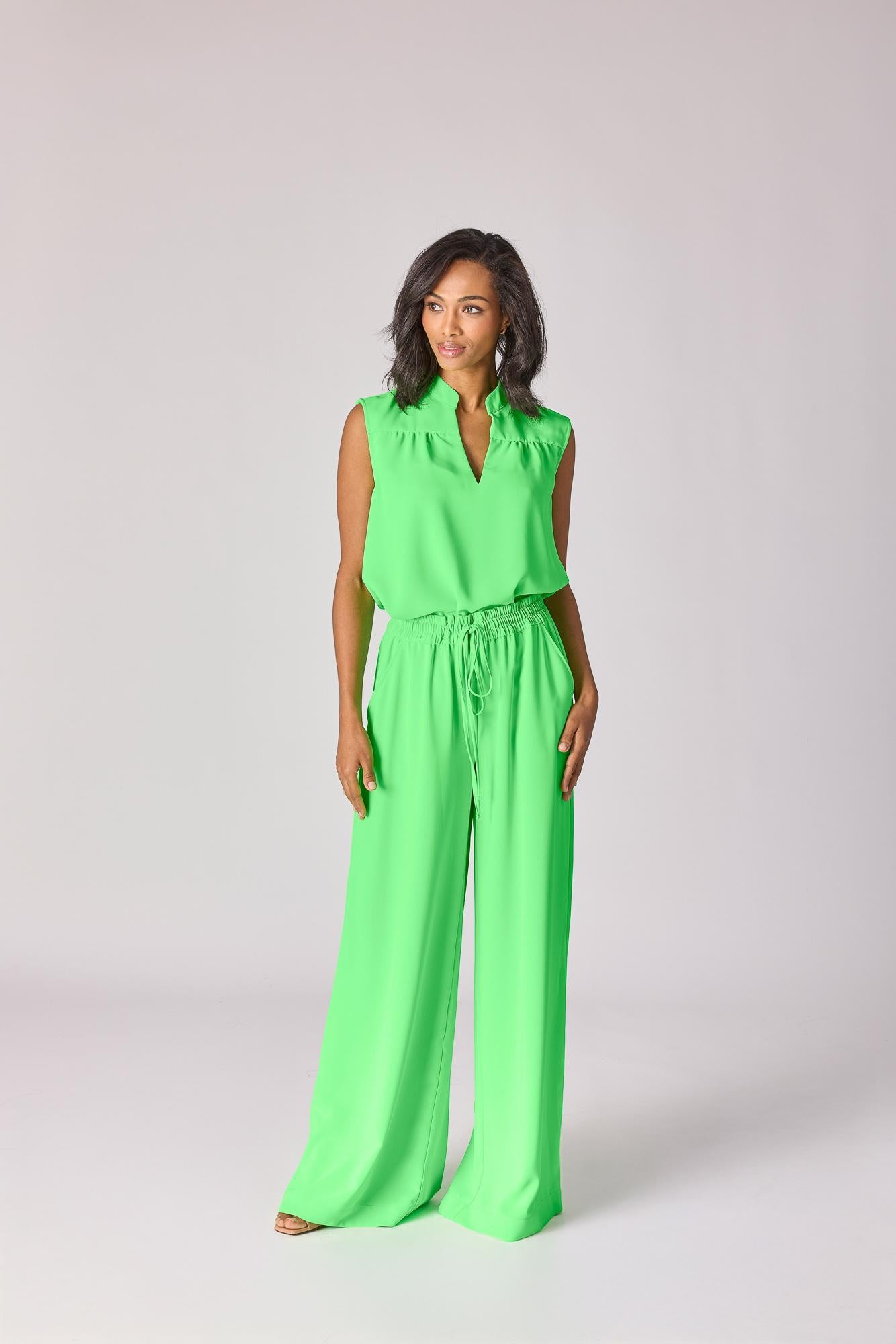 Blouse met fronsjes - Neon green