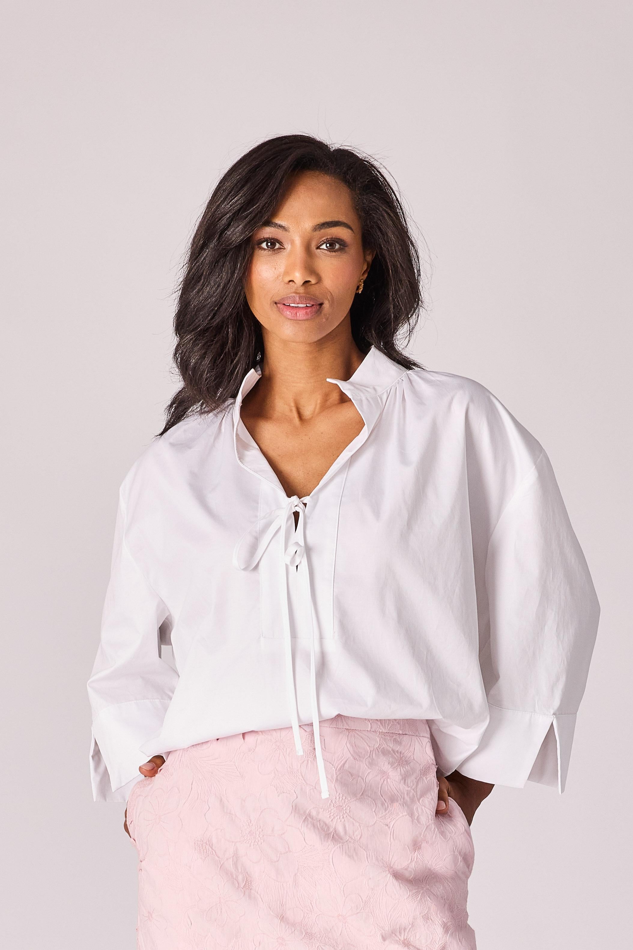 Oversized hemd met strikdetail - White