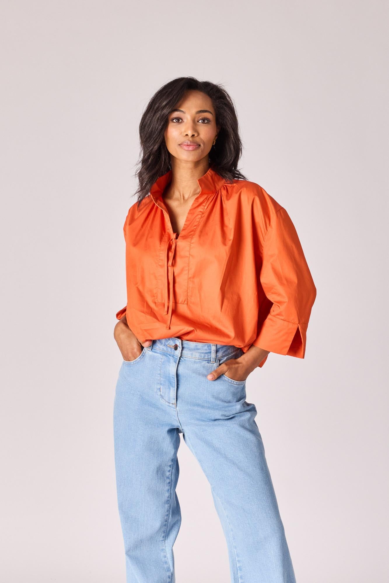 Oversized hemd met strikdetail - Burnt orange