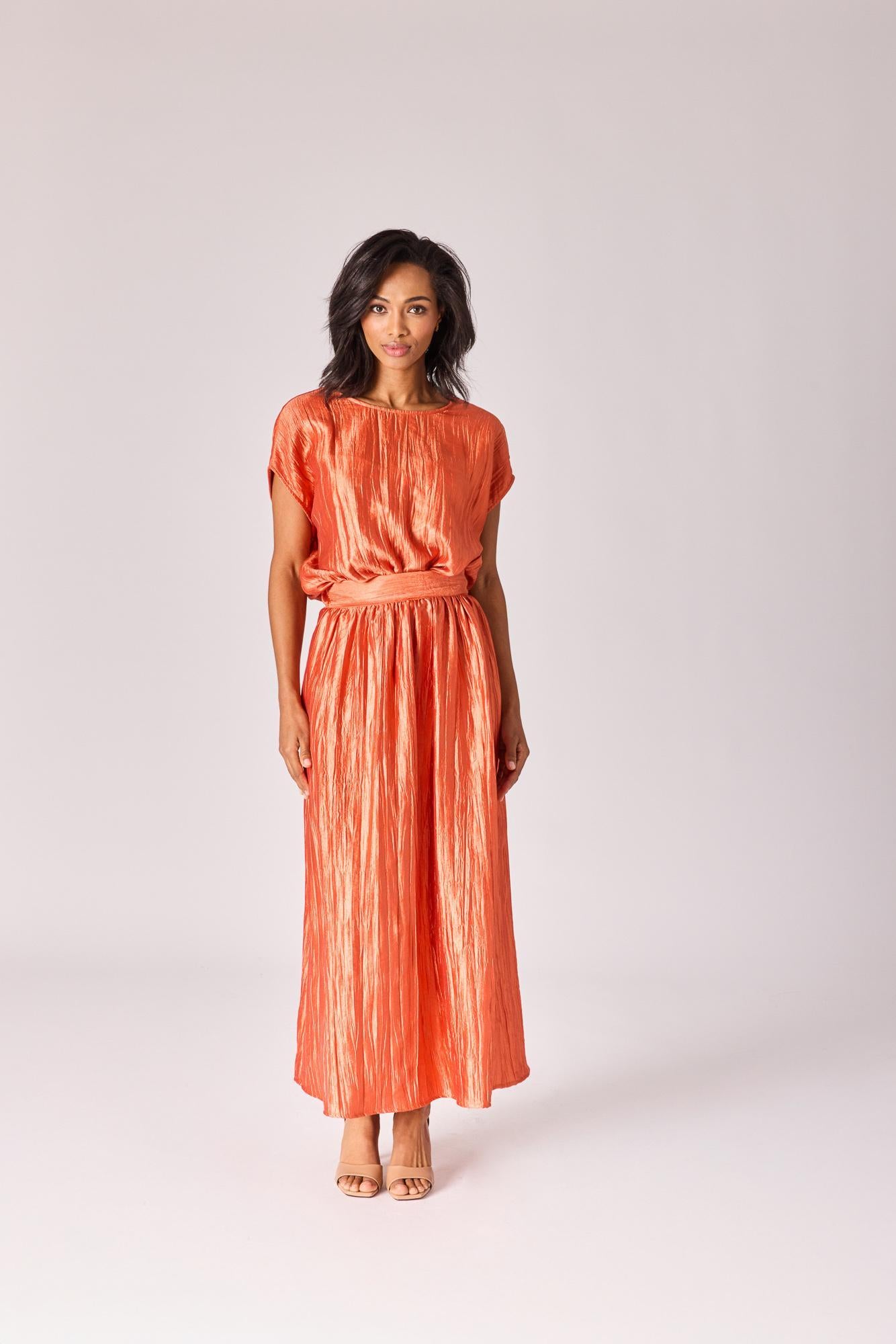 Top in frippé stof - Burnt orange