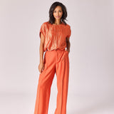 Top in frippé stof - Burnt orange