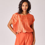 Top in frippé stof - Burnt orange