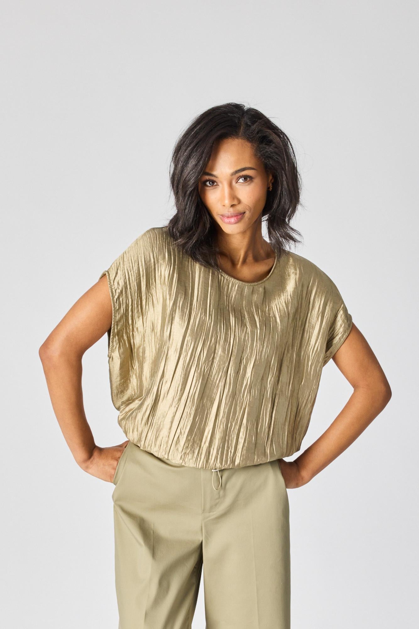 Top in frippé stof - Pistache