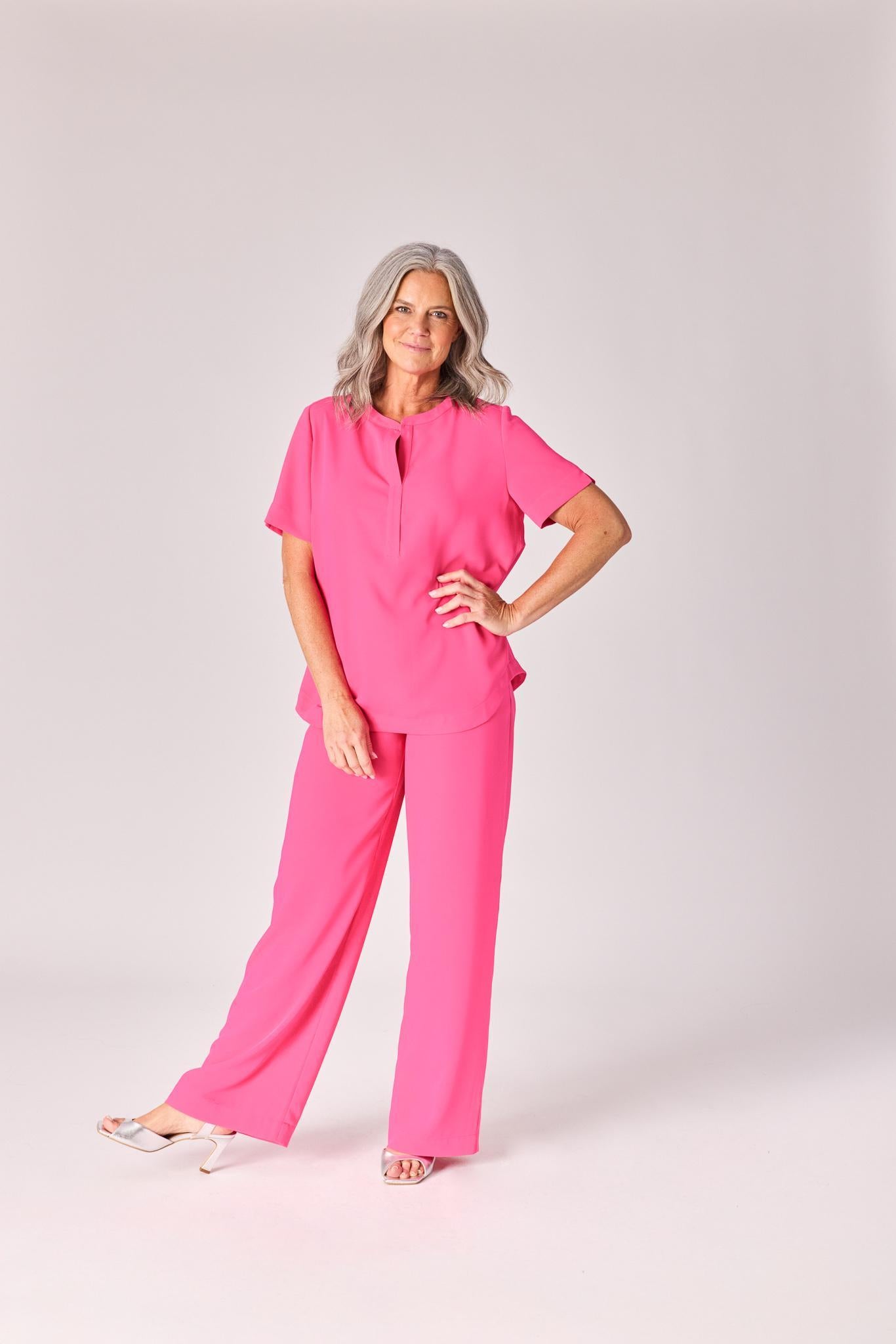 Blouse met v-hals - Pink