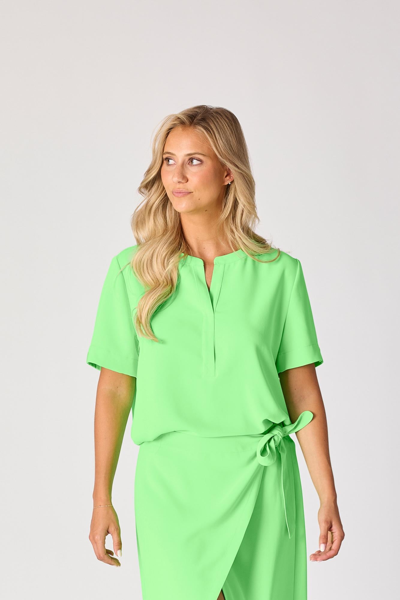 Blouse met v-hals - Neon green