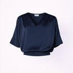 Blouse met v-hals in satijn - Navy