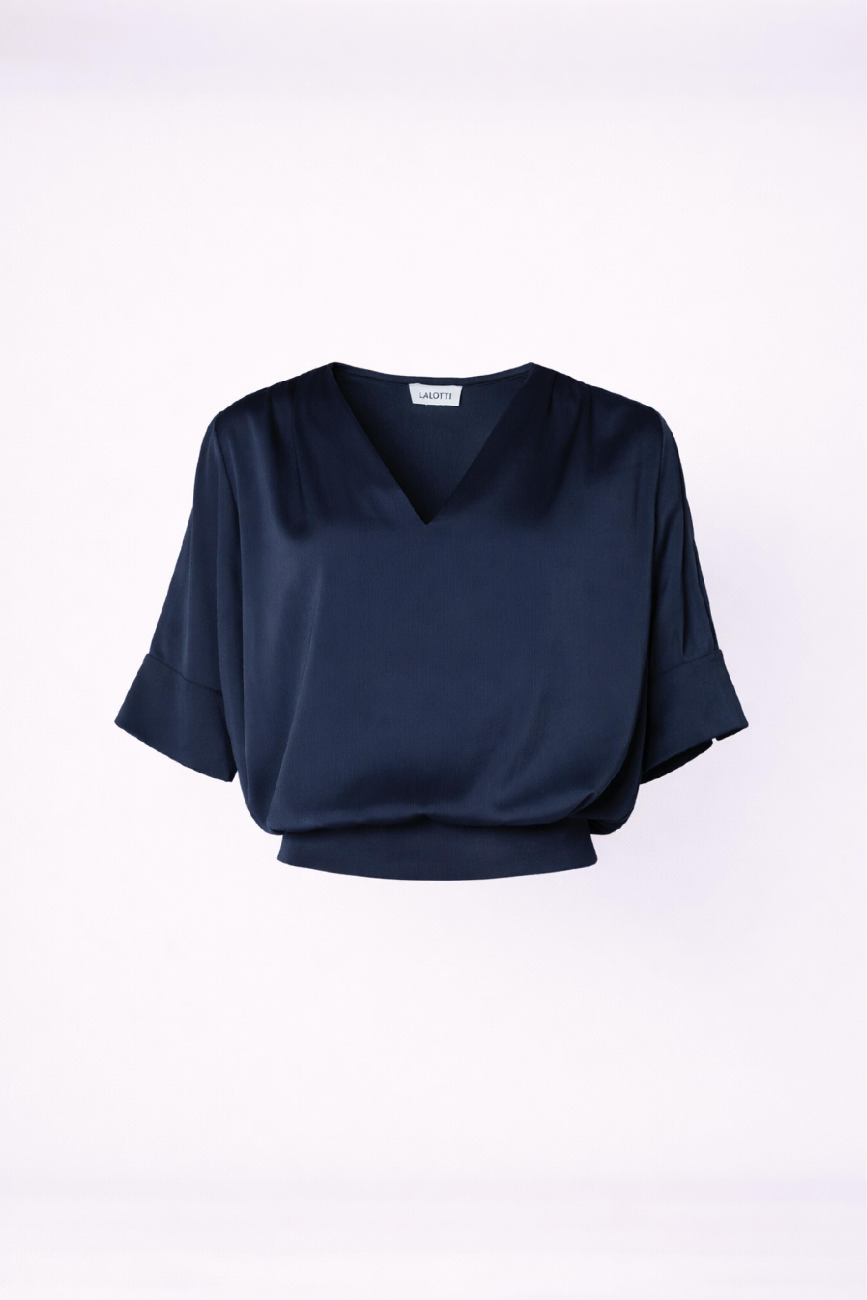 Blouse met v-hals in satijn - Navy