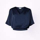 Blouse met v-hals in satijn - Navy