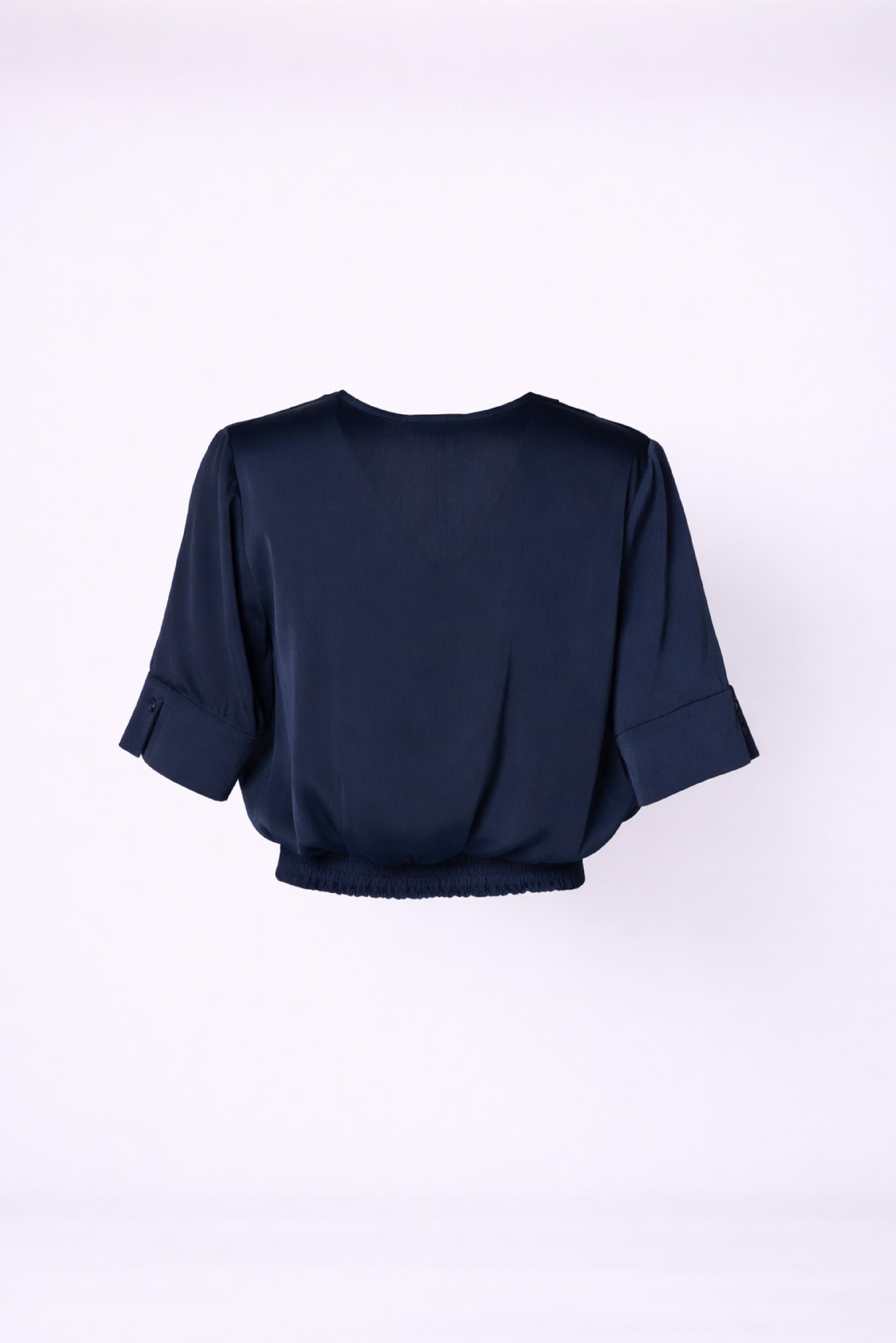Blouse met v-hals in satijn - Navy