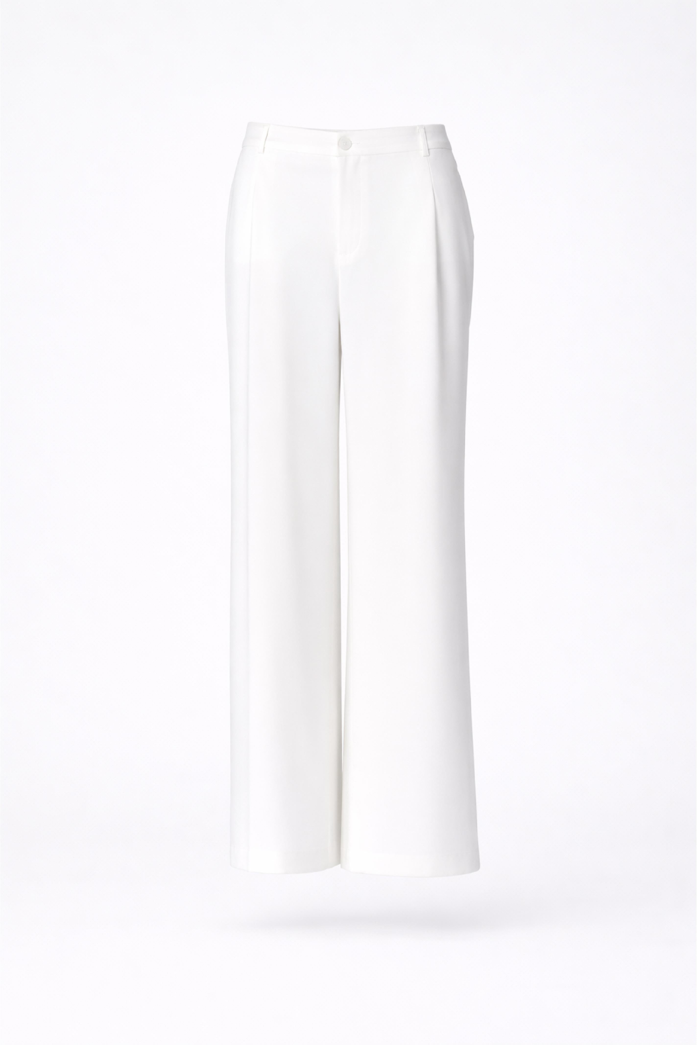 Wijde broek met bandplooi - White